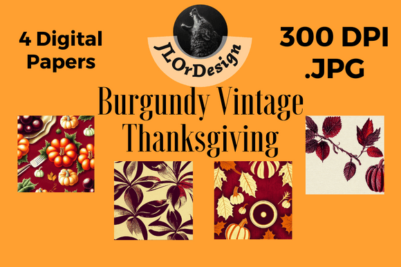 Burgundy Retro Thanksgiving Backgrounds: Vintage Design Assets