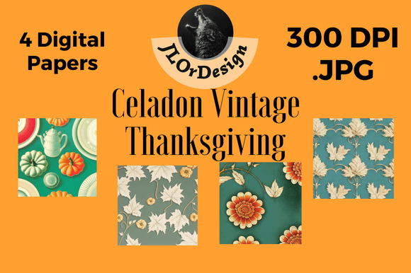 Celadon Retro Thanksgiving Digital Paper for Designers