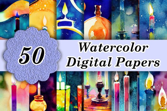 Elevate Festive Designs with 50 Hanukkah Watercolor Digital Papers