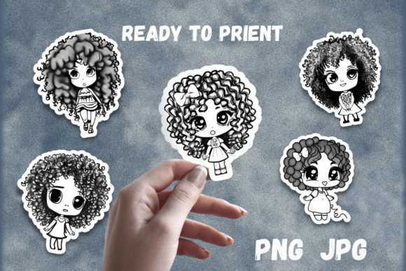 Elevate Your Designs with Printable Cute Curly Hair Girls Stickers