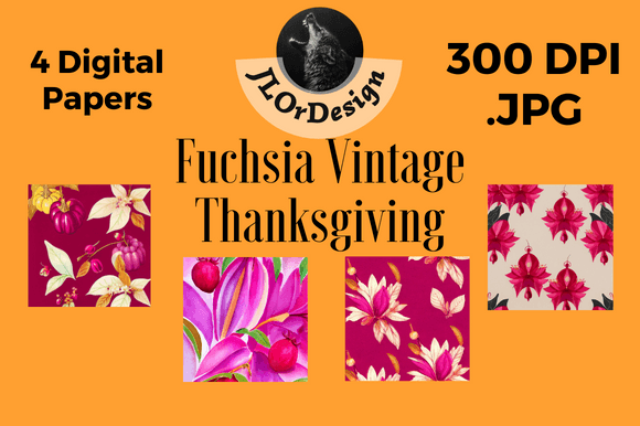 Fuchsia Retro Thanksgiving Digital Paper for Designers