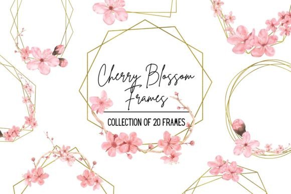 Gold Frames with Cherry Blossom: Elevate Your Visual Design