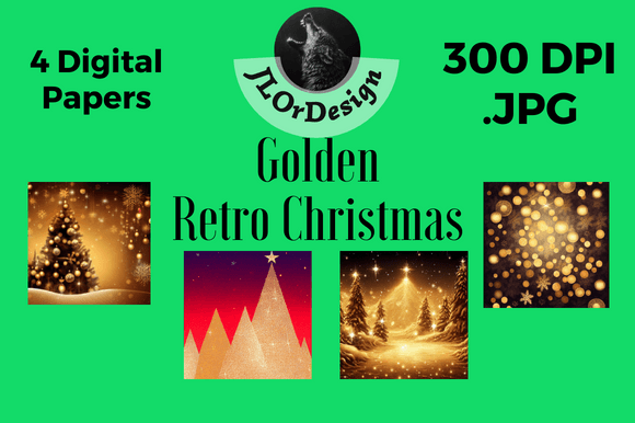 Golden Retro Christmas Digital Papers: Vintage Design Assets