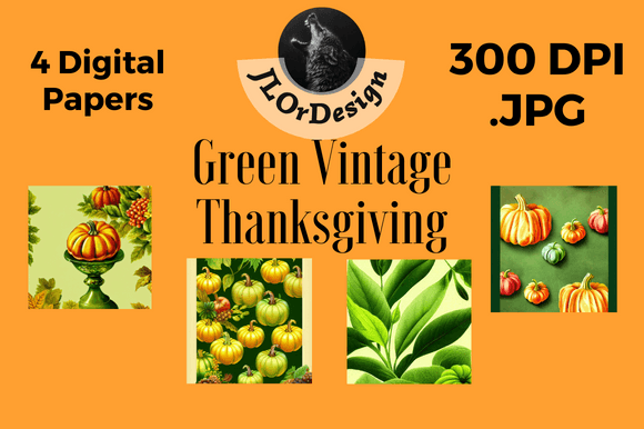 Green Retro Thanksgiving Digital Papers: A Design Asset