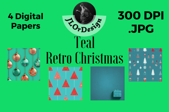 Teal Retro Christmas Digital Papers: Vintage Charm for Modern Design