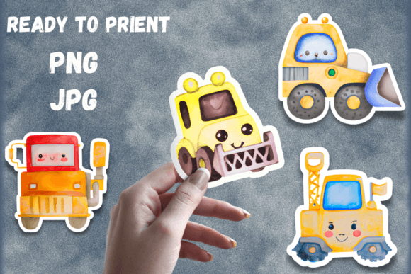 Watercolor Construction Machine Stickers: Creative Design Assets