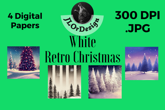 White Retro Christmas Digital Papers: Vintage Design Assets